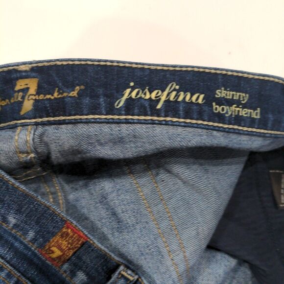 7FAMK Womens Josefina Skinny Boyfriend Distressed Jeans Size 30 Blue Button Fly - Picture 9 of 13